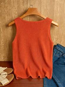 EMERY ROSE Women's Solid V-Neck Casual Versatile Everyday Knit Top - Burnt Orange - View 2