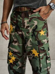 PAVTROS Men's Street Camo Print Star Patch Cargo Pants - Multicolor - View 6