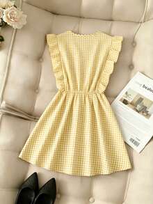 MSPariaura Vestido con diseño de volantes de ancho completo en marrón vintage / Minifalda estilizante con cintura ceñida / Conjunto elegante y dulce Z - Amarillo - Ver 2