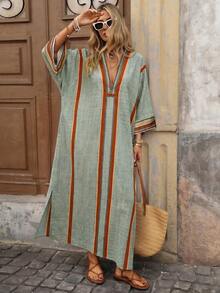 Brillora 女士宽松开衩数码印花长裙 - 淺色水洗藍 - 查看 3