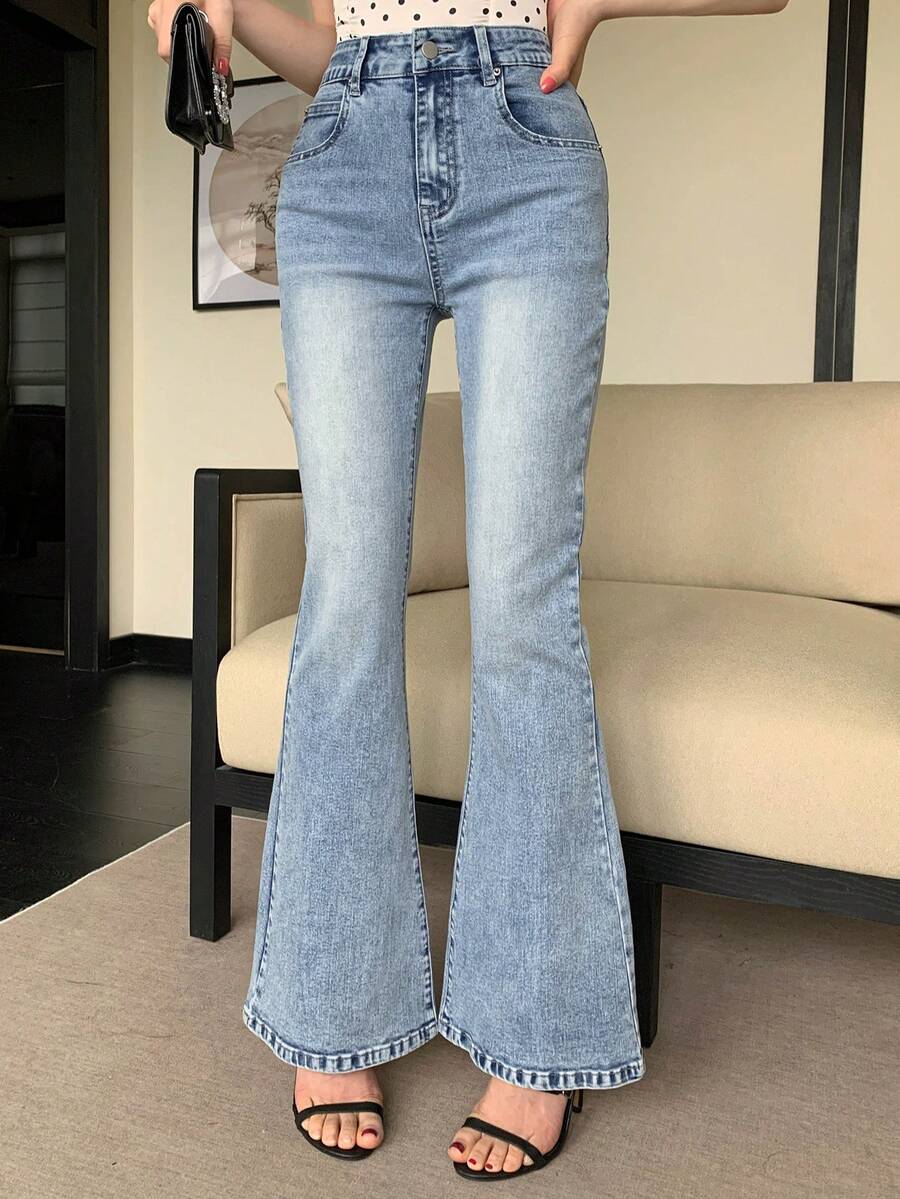 DAZY Quần jeans ống loe dáng ôm dành cho nữ, thích hợp cho mùa xuân và mùa hè. - Màu xanh lam - Xem 1