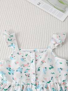 SHEIN Vintaside Kids 两件套少女甜美公主风碎花吊带背心和阔腿裤套装，肩带/下摆双层蕾丝花边，面料柔软舒适，适合日常穿着、派对、生日庆祝、露营、返校等场合。 - 藍色 - 查看 3
