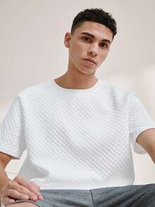 Men's Casual Versatile Solid Color Textured Short Sleeve T-Shirt Men T Shirts Men Clothing Men T Shirt Co Ords Gym Sport Workout - White - View 4