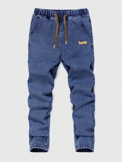 SHEIN Mirajuku Boys' Distressed Individuality Minimalist All-Match Versatile Full Horse Printed Casual Comfortable Straight Leg Jeans