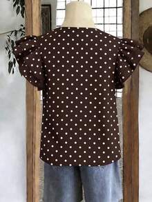 EMERY ROSE Women's Polka Dot Print Round Neck Ruffle Sleeve Casual Versatile T-Shirt, Spring/Summer New Arrival Hot Selling - Multicolor - View 4