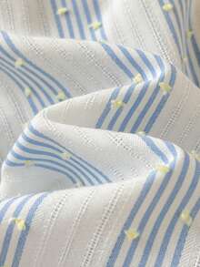 Cozy Pixies Baby Girl Blue & White Striped Ruffle Trim Bow Decor Casual Shirt And Loose Woven Wide Leg Pants Set - Multicolor - View 4