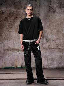 Skyrend Loose Fit Men's Wings Pattern Laser Cut Out Mesh Panel T-Shirt, Summeremo - Black - View 3