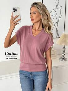 Easowa Women's Casual Solid Color T-Shirt, Summer - Red Violet - View 4