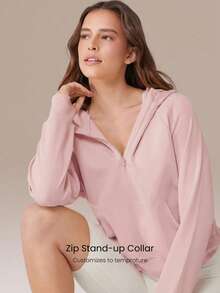 GLOWMODE Modal Silk Touch Oversized Long Sleeve Half-Zip Sweatshirt  Spring Summer - Dusty Pink - View 3