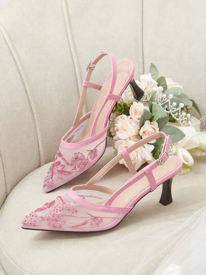 CUCCOO HITCHD Women Shoes Pointed Rhinestones Thin Heel High Heel Medium Heel Elegant Casual Simple Wedding Comfortable Portable Foot Set Workplace Commuter Elegant Fashion Women's High Heel Shoes High Heel Dating Elegant Wear Workplace Wear Formal Settings Wedding Shoes Summer Shoes Bride Shoes