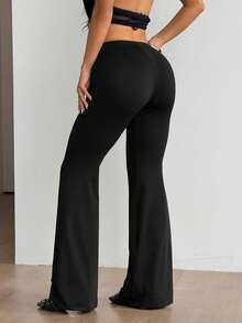 SHEIN ICON Quần ống loe bất đối xứng thêu sequin dành cho nữ, kiểu dáng retro, thích hợp cho kỳ nghỉ. - màu đen - Xem 2