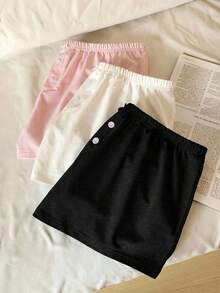 SHEIN EZwear 女士针织休闲短裤三件套，黑色、白色、粉色，夏季棉质短裤，男女通用短裤，三件套女士短裤，夏季女士平角内裤，女士休闲短裤套装，女士短裤，夏季舒适短裤 - 黑與白 - 查看 3