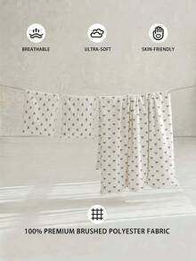 Veyra Day 三件套 100% 涤纶床上用品套装，清新花卉印花，双面可用（AB 面）（包含：1 个被套 + 2 个枕套；不含床单和填充物/被芯） - 黑色蝴蝶結 - 查看 3