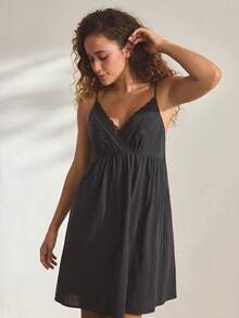 Ocili Women's Solid Color Casual Camisole Dress For Home Wear - Black - View 4