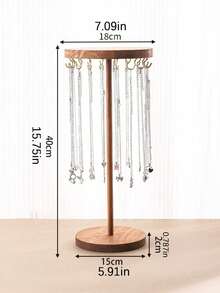 A Round, Simple Wooden Imitation Walnut Color Decorative Storage And Display Stand For Jewelry, Including Necklaces, Pendants, Bracelets And Hand Chains. It Is A Display Item For Jewelry Storage And Display In A Showcase, Suitable As A Valentine's Day Gift For Girls. - Imitation Walnut Color - View 10
