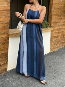 Livesso Beaded Tie Dye Dress, Vacation Style, Plus Size, Spring/Summer Sundress - Blue - View 2