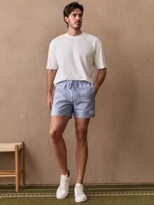 Manfinity VCAY Pantalones cortos rectos de cintura media con cordón y rayas verticales tejidas para hombre - Multicolor - Ver 3