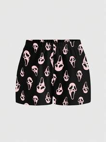 ROMWE Kawaii Gothic Demon Mask Loose Black Plus Size Shorts - Black - View 1