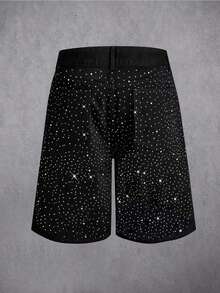 Manfinity Denimwave Men's Fashionable Versatile Rhinestone Embellished Pocket Denim Capri Pants - Black - View 2