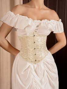Myrelith Vintage Elegant Jacquard Lace-Up Back Corset Waist Belt - Apricot - View 5