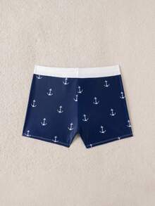 Manfinity VDAYZ Men's Summer Beach Vacation Anchor Print Contrast Color Drawstring Waist Swim Trunks, Holiday - Blue - View 2
