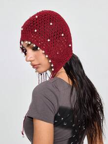 ROMWE Grunge Punk 1顶女士手工钩编镂空针织帽，轻盈透气，带流苏装饰，时尚夏季防晒帽，波西米亚风格，适合母女佩戴，女士节日/万圣节服装 - 彩色 - 查看 3