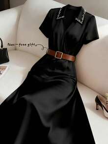 GlowEve CURVE Plus Size Elegant Versatile Beaded Dress Office Black And White Summer - Black - View 3