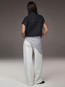 Athîral Denim 女士立领短袖休闲宽松牛仔外套 - 黑色 - 查看 2