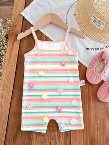 Baby Girl Casual Strap Romper, Suitable For Spring/Summer - Multicolor - View 2