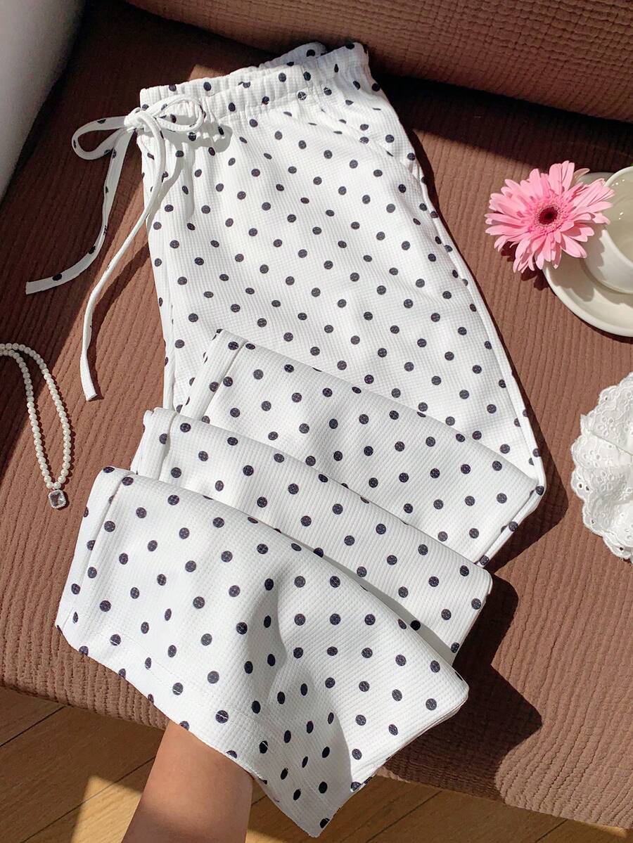 Comfortcana Quần nữ casual in chấm bi, có túi và dây buộc - trắng - Xem 1