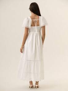 Willow Rêve 白色波希米亞風蕾絲拼接刺繡長款棉質女裝洋裝 - 白色 - 查看 2