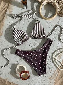 Swim Mod Women's Sexy Halter Strap Bikini Two Pieces Swimwear - Multicolor - View 2