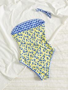Swim Mod Baju Renang One-Piece Model Bandeau dengan Tali Bahu Tipis, Motif Bunga Seksi, dan Dapat Dibalik untuk Liburan Musim Panas bagi Wanita - MultiWarna - View 6