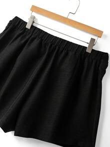 GlowEve CURVE Plus Size Women's Spring/Summer Collection, Made Of Soft And Comfortable Textured Fabric, Fashionable Versatile High Waist Slim Fit Tie Knot Metal Buckle, Suitable For Daily Commute, Summer Outfit, Beach Wear. Various Styles, Elegant Bottoms, Back To School Season Essential, Women's Casual Wear. Suitable For Multiple Occasions. - Black - View 5