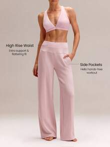 GLOWMODE Modal Silk Touch Wide Leg High Waist Lounge Pants With Side Pockets Daily Casual   Spring Summer - Dusty Pink - View 4
