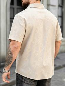 EGENSIO Men Plus Size Single-Breasted Casual Floral Short Sleeve Formal Shirt, Ceremony - Apricot - View 2