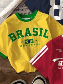 3pcs/Set Young Girls Retro Street Style Casual Round Neck Short Sleeve T-Shirts,Numeric & Alphabetic Graphic Kids Clothes,Summer Back To School Outfit - Multicolor - View 4