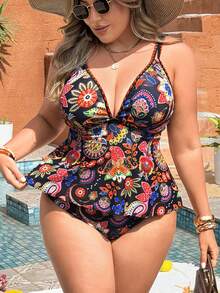 Swim Lushoire Bộ đồ bơi tankini 2 món nữ size lớn họa tiết hoa cho mùa hè đi biển nghỉ dưỡng - Nhiều màu - Xem 1
