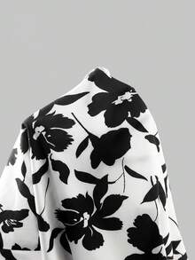 SHEIN Clasi 女士印花露背上衣和裤子优雅两件套 - 黑與白 - 查看 7