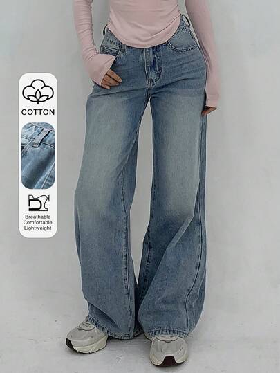 DAZY Quần jeans nữ dáng suông rộng rãi, tối giản, đa năng, thích hợp mặc hàng ngày đi làm, đã qua xử lý giặt, màu bạc.