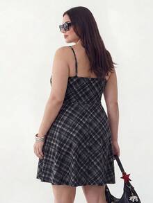 Solavibe Elegant Black And White Summer 1950s Vintage Plaid Mini Dress For Women,Sweetheart Neck Spaghetti Strap Beach Holiday Vacation Picnic Sun Dresses - Grey - View 2