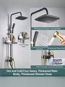 1 Vintage Black Gold Shower Set With Multifunctional Faucet And Storage Rack, Suitable For Family Bathroom Use. - Black Gold - View 1