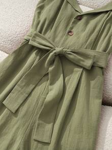 Qadelle Women's Elegant Button Decor Sleeveless Jumpsuit, Suitable For Commuting - Army Green - View 5