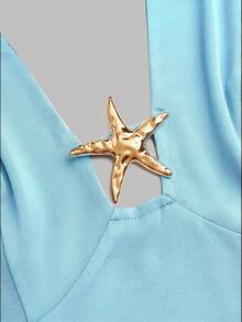 Rustia Plus Size Summer Halter Tie Bow Starfish Decor Ruched A-Line Elegant Vacation Party Dress For Women - Blue - View 7