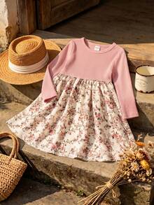 SHEIN Đầm dệt kim đơn sắc cổ tròn phối hoa cho bé gái, kiểu dáng thường ngày. - Nhiều màu - Xem 6