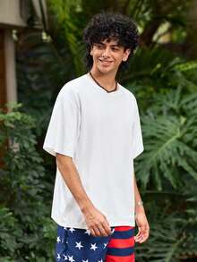 Whitmere Camiseta de manga corta casual de playa con estampado de elementos, adecuada para el verano, cómoda y transpirable, de moda líder para hombres - Blanco - Ver 6