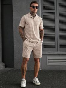 Manfinity CasualCool 男士休闲宽松短袖Polo衫套装，外出必备，送给家人或男友的礼物 - 杏色 - 查看 6