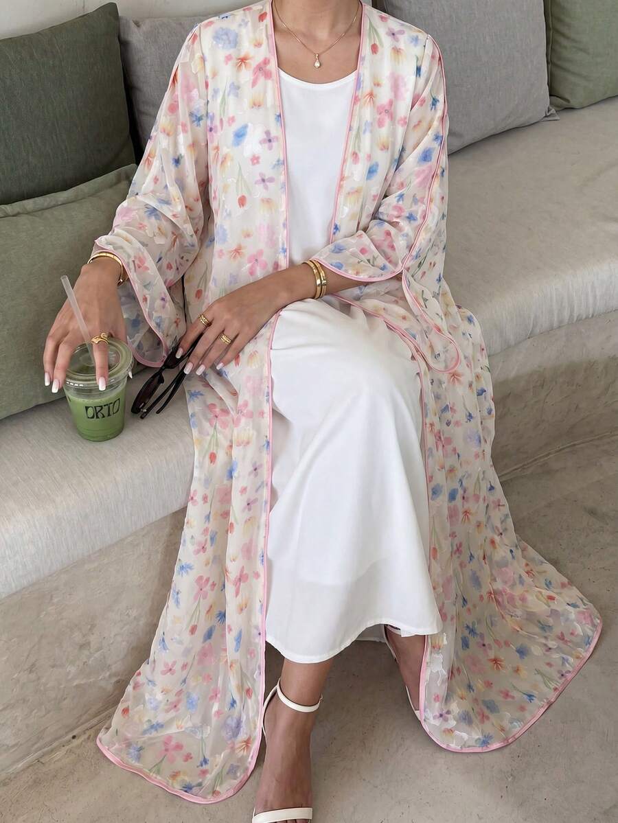 Yasmyna Elegant Floral Patchwork Long Sleeve Loose Abaya Dress For Women