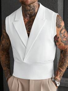 Manfinity CasualCool Áo tank top nam dáng ôm, cổ chữ V sâu, không tay, chất liệu dệt kim. - trắng - Xem 3