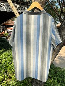 Airaco Men's Short Sleeve Single-Breasted Striped Polo Collar Casual Shirt - Multicolor - View 3